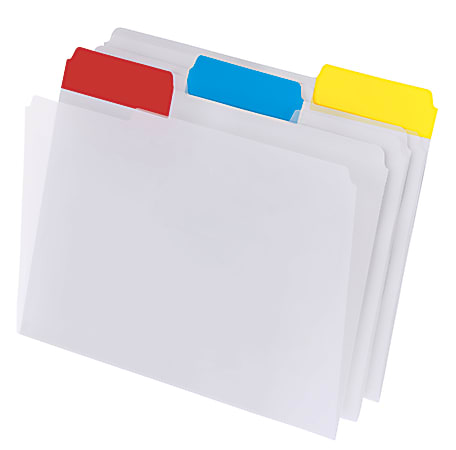 Office Depot® Brand Top Tab Poly File Folders, Letter Size, Clear With Assorted Color Tabs, Box Of 15