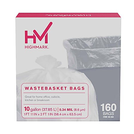 Highmark™ Wastebasket Trash Bags, 10 Gallon, Clear, Box Of 160 Bags