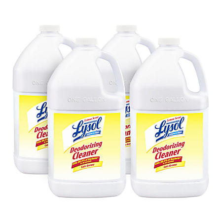Lysol Disinfectant Deodorizing Cleaner - Liquid - 128 fl oz (4 quart) - Lemon Scent - 4 / Carton - Yellow