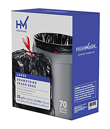 Highmark Large Drawstring Trash Bags 33 Gallon Black Box Of 70 Bags - Office  Depot