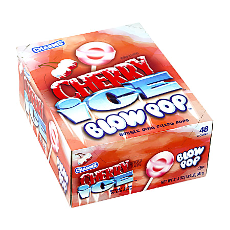 Blow Pop Cherry Ice Lollipops, Box Of 48