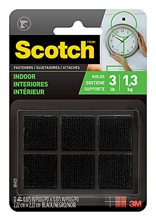 Scotch® Reclosable Fastener, 7/8" x 7/8", Black, Pack Of 12
