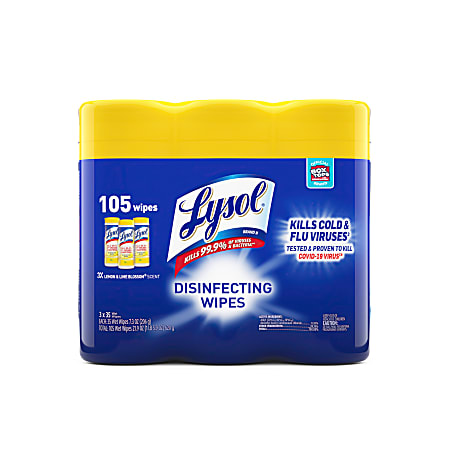 Disinfecting Wipes, 7 x 8, Lemon and Lime Blossom, 35/Canister, 3/Pack, Sold as 1 Package