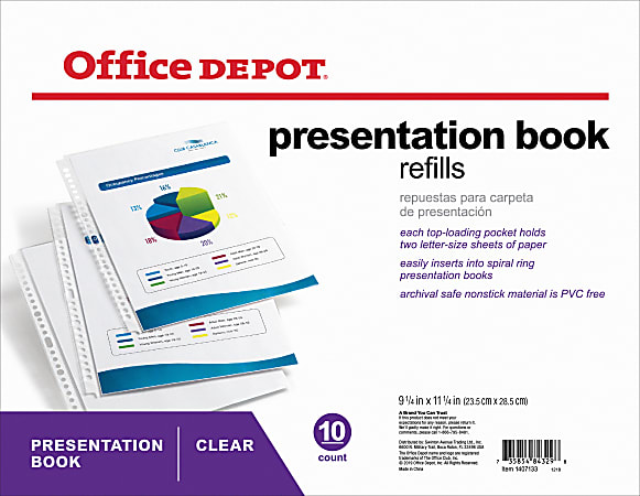 Office Depot® Brand Presentation Book Refills, 9-1/4" x 11-1/4", Clear, Pack of 10