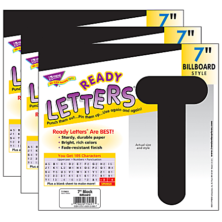 TREND Ready Letters®, 7", Billboard Uppercase, Black, Set Of 3 Packs
