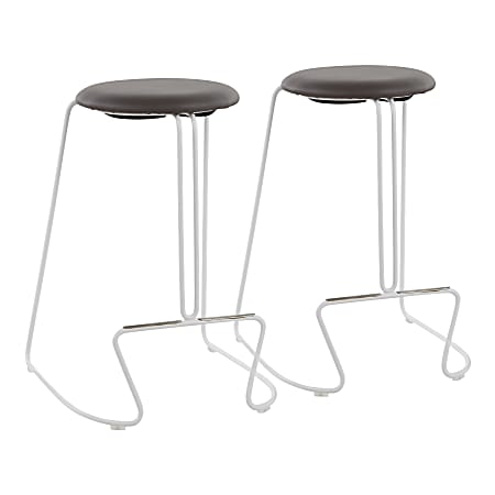 LumiSource Finn Counter Stools, Light Gray Seat/White Frame, Set Of 2 Stools