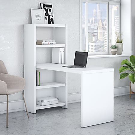 Bush Business Furniture Echo 56"W Bookcase Computer Desk, Pure White, Standard Delivery