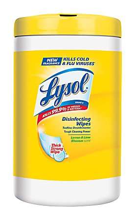 Lysol Disinfecting Wipes, Citrus Scent, 7" x 8", White, 110 Wipes Per Canister, Case Of 6 Canisters