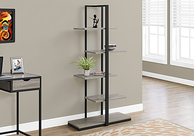 Monarch Specialties 60"H 5-Shelf Zigzag Metal Bookcase, Dark Taupe/Black