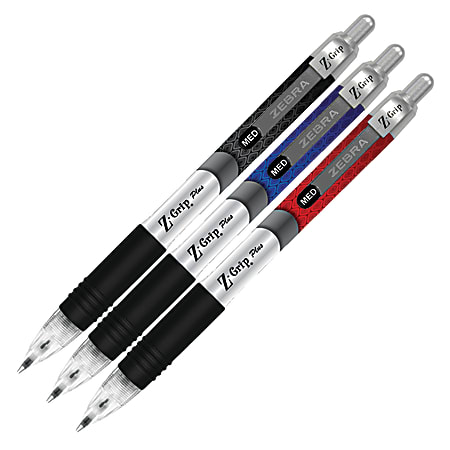 Zebra® Z-Grip™ Plus Retractable Ballpoint Pens, Medium Point, 1.0 mm, Assorted Barrels, Assorted Ink Colors, Pack Of 5