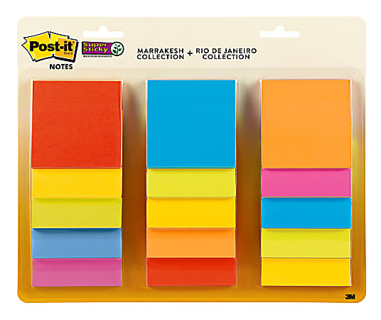Post-it Super Sticky Notes, 3x3 in, 24 Pads, 2x the Sticking Power, Rio de  Janeiro Collection, Bright Colors (Orange, Pink, Blue, Green), Recyclable