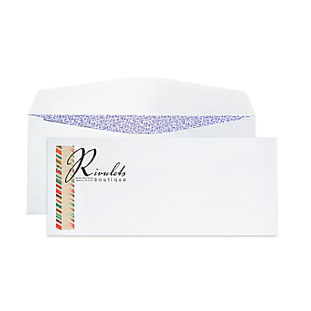 Gummed Seal, Security Business Envelopes,  3-7/8" x 8-7/8", Full-Color, Custom #9, Box Of 500