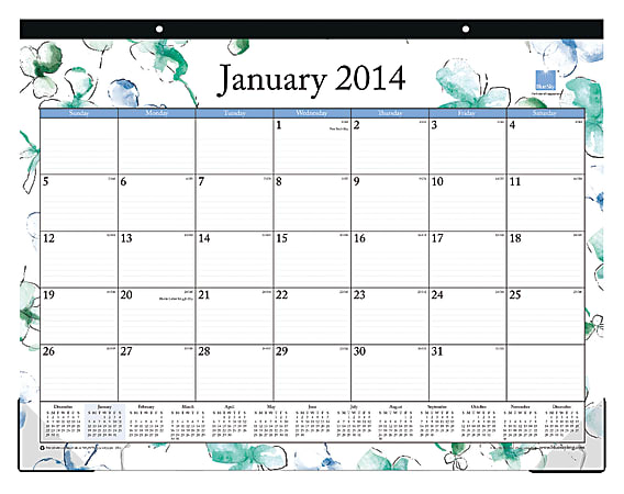 Blue Sky™ Lindley Desk Pad Calendar, 22" x 17", 50% Recycled, January-December 2014