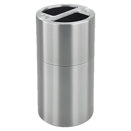 Safco® Round Aluminum Dual Recycling Receptacle, 30 Gallons, 17 1/2" x 32 1/2", Stainless Steel