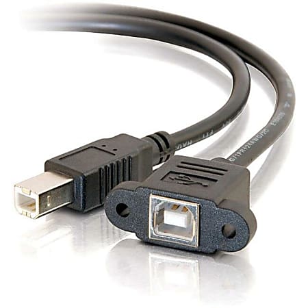 C2G 3ft Panel-Mount USB 2.0 B Female to B Male Cable - Type B Female USB - Type B Male USB - 3ft - Black