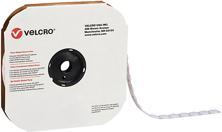 VELCRO® Brand Loop Tape, Dots, 1 7/8", White, Case Of 450