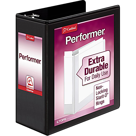 Cardinal® Performer ClearVue™ Ring 3-Ring Binder, 4" D-Rings, Black