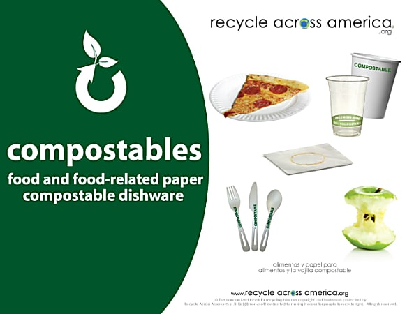 Recycle Across America Compostables Standardized Recycling Labels, COMPS-8511, 8 1/2" x 11", Dark Green
