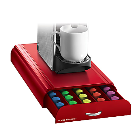 Mind Reader Single Serve Nespresso Compatible Capsule Drawer, 2"H x 9-1/4"W x 15"L, Red