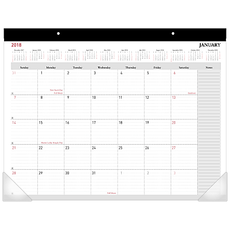 Office Depot® Brand Monthly Desk Pad Calendar, 22" x 17", 30% Recycled, White, January to December 2018 (OD2026-00-18)