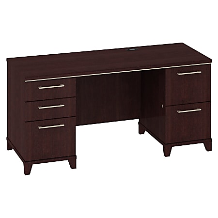 Bush Business Furniture Enterprise Credenza Desk With 2 Pedestals, 60"W x 24"D, Mocha Cherry, Standard Delivery