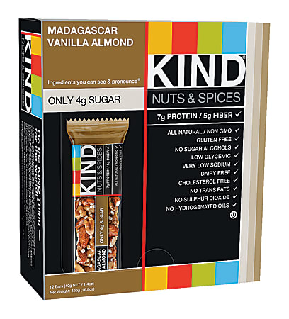 KIND Madagascar Vanilla Almond Snack Bars, 1.4 Oz, Box Of 12