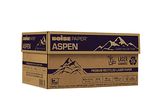 Boise® ASPEN® Premium Laser Paper, Letter Paper Size, 96 Brightness, 24 Lb, 30% Recycled, FSC® Certified, White, 500 Sheets Per Ream, Case Of 8 Reams