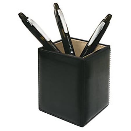 FORAY™ Genuine Leather Pen Cup Holder, Black