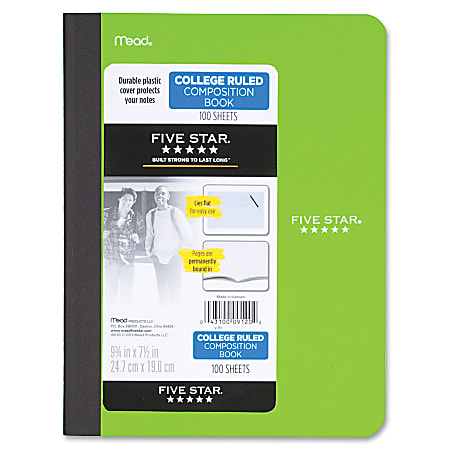 Mead Five Star Wide Ruled Composition Notebook 100 Pages Green SET OF 5 