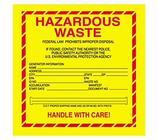 Tape Logic® Preprinted Shipping Labels, "Hazardous Waste", DL7530, Square, 6" x 6", Roll Of 500