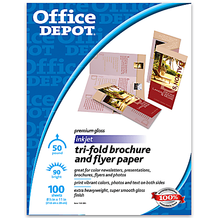 Office Depot® Brand Tri-Fold Presentation Paper, Glossy, 8 1/2" x 11", 50 Lb, Pack Of 100 Sheets