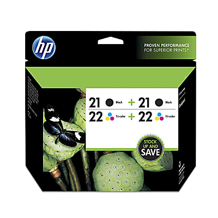 HP 21/22, Black/Tricolor Original Ink Cartridges (CD946FN), Pack Of 4