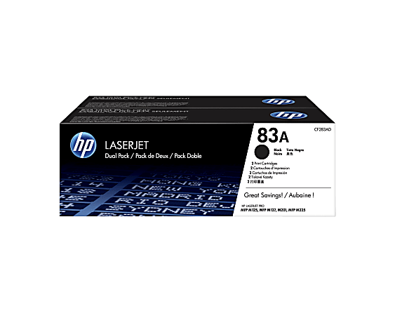 HP 83A Black Toner Cartridges, Pack Of 2, CF283AD