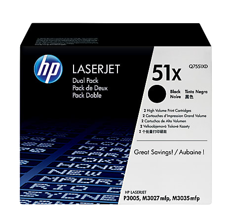 HP 51X Black Toner Cartridges, Pack Of 2, Q7551X