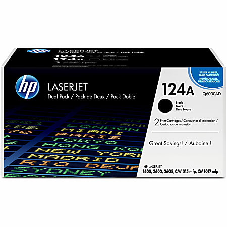 HP 124A Black Toner Cartridges, Pack Of 2, Q6000AD