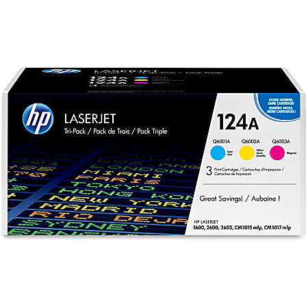 HP 124A Cyan, Magenta, Yellow Toner Cartridges, Pack Of 3, CE257A