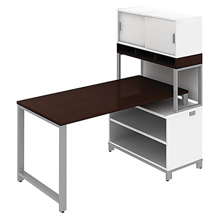 BBF Momentum 60” Wide Floating Desk With 36” Wide Hutch, Mocha Cherry, Standard Delivery