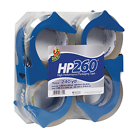 Duck® HP260™ Packaging Tape, In Dispenser, 2" x 60 Yd., Clear, Pack Of 4