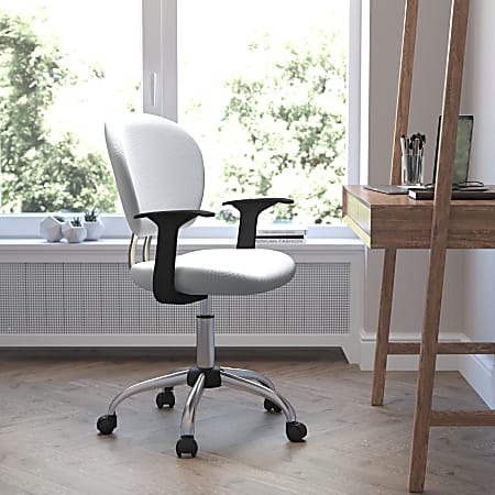 Flash Furniture Mesh Mid-Back Swivel Task Chair With Arms, White/Silver