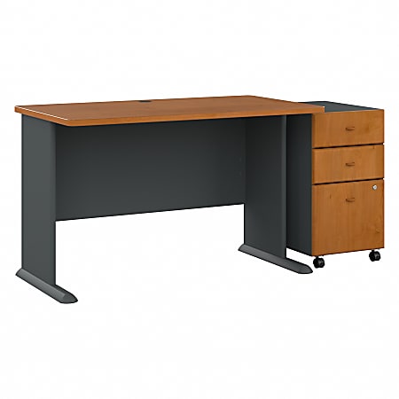 Bush Business Furniture Office Advantage 48"W Computer Desk With Mobile File Cabinet, Natural Cherry/Slate, Standard Delivery