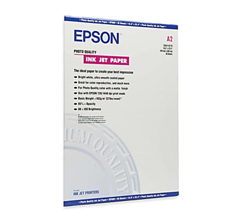 Epson® C13S041079 Photo Paper, A2, 16 17/32" x 23 25/64", 30 Sheets