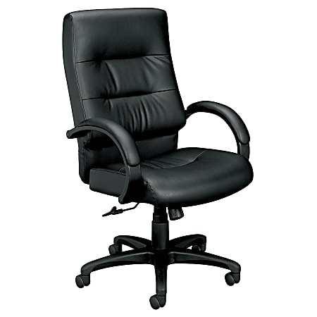 basyx by HON® VL691 SofThread™ Plush-Leather High-Back Desk Chair, 28 3/4"D x 47 1/4"H x 27"W, Black