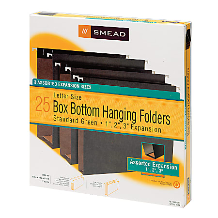 Smead® Hanging Box-Bottom File Folders, Assorted Expansions, Letter Size, Standard Green, Box Of 25