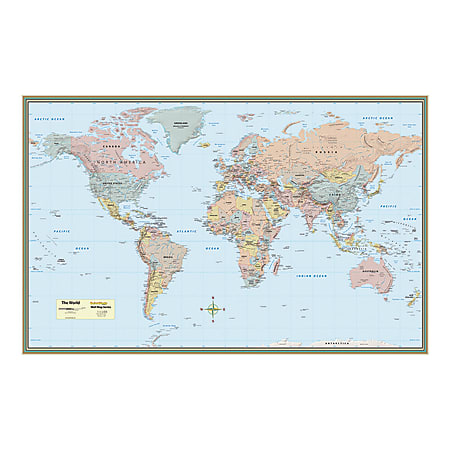 QuickStudy Detailed Topography Map, World, 50" x 32"