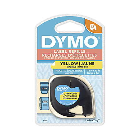DYMO® LetraTag Plastic Label, 1/2" x 13', Black On Yellow