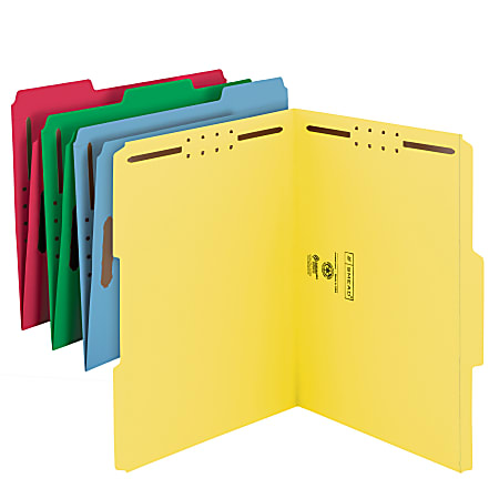 Smead® Color Reinforced Tab Fastener Folders, Letter Size, Assorted Colors, Pack Of 50