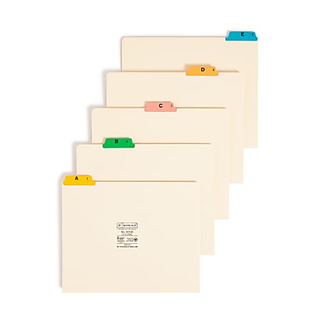 Smead® A To Z File Guides With Color Tabs, 1/5-Cut Tabs, Letter Size, Manila, Pack Of 25 (50180)