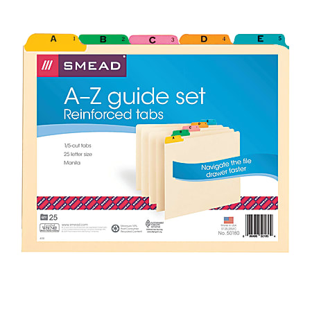 Smead® Manila A To Z File Guides With Color Tabs, Letter Size, Manila, Pack Of 25