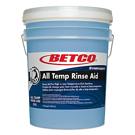 Betco Symplicity All Temp Rinse Aid Dishwasher Detergent, 5 Gallon, Blue