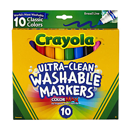 Crayola® Ultra-Clean Washable Markers, Broad Tip, Assorted Classic Colors, Box Of 10